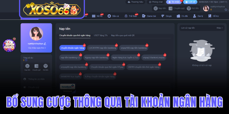 Các bước bổ sung cược thông qua tài khoản ngân hàng