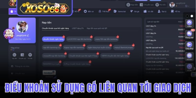 Điều khoản sử dụng có liên quan tới giao dịch tài chính