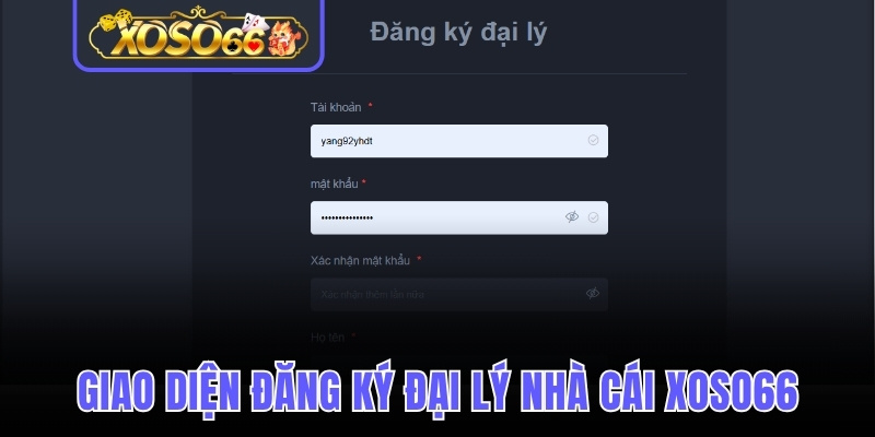 Giao diện đăng ký đại lý nhà cái Xoso66