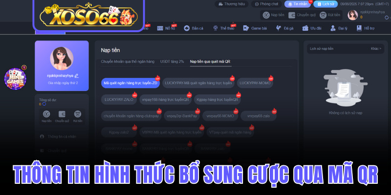 Thông tin về hình thức bổ sung cược qua mã QR